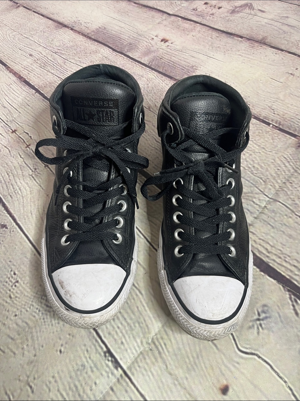 Converse Black Leather High Top Sneakers